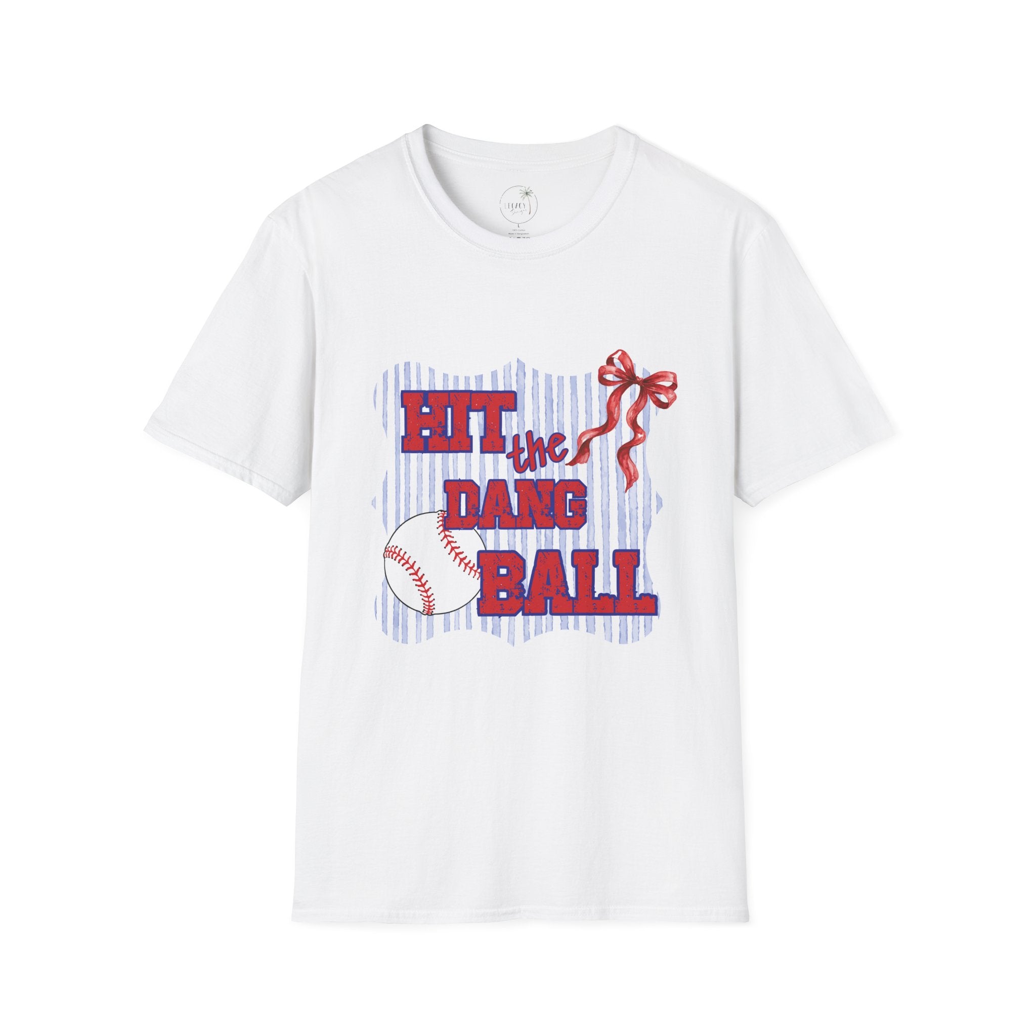 Hit the Dang Ball T-Shirt | Baseball Graphic, Red White Blue Stripes