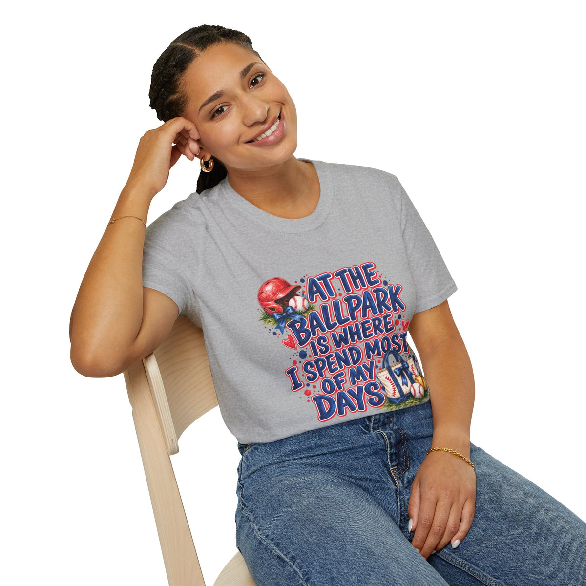 At the Ballpark Is Where I Spend Most of My Days T-Shirt | Baseball Helmet & Glove Design