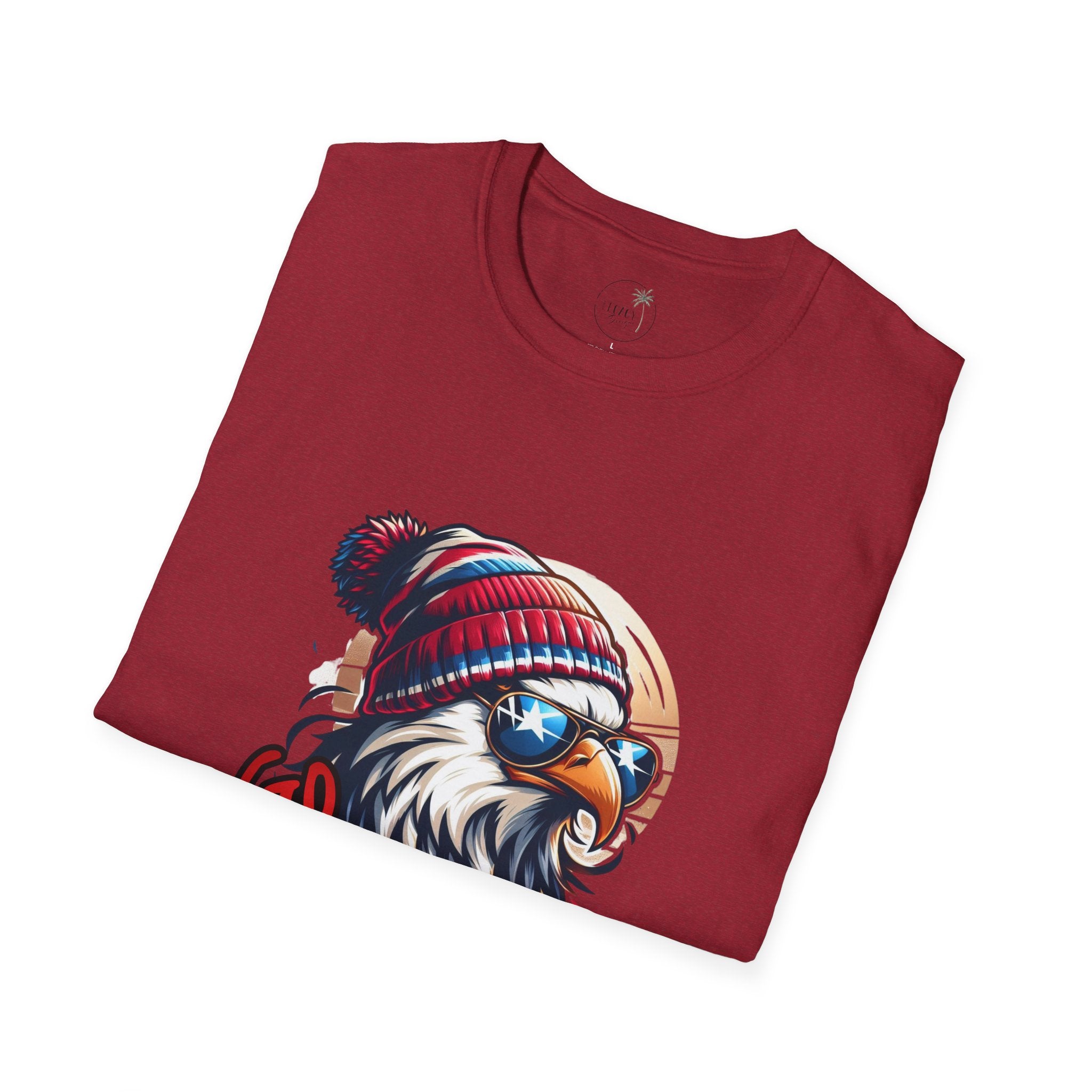 Patriotic Eagle with Beanie T-Shirt | American Flag Colors, Retro Illustration