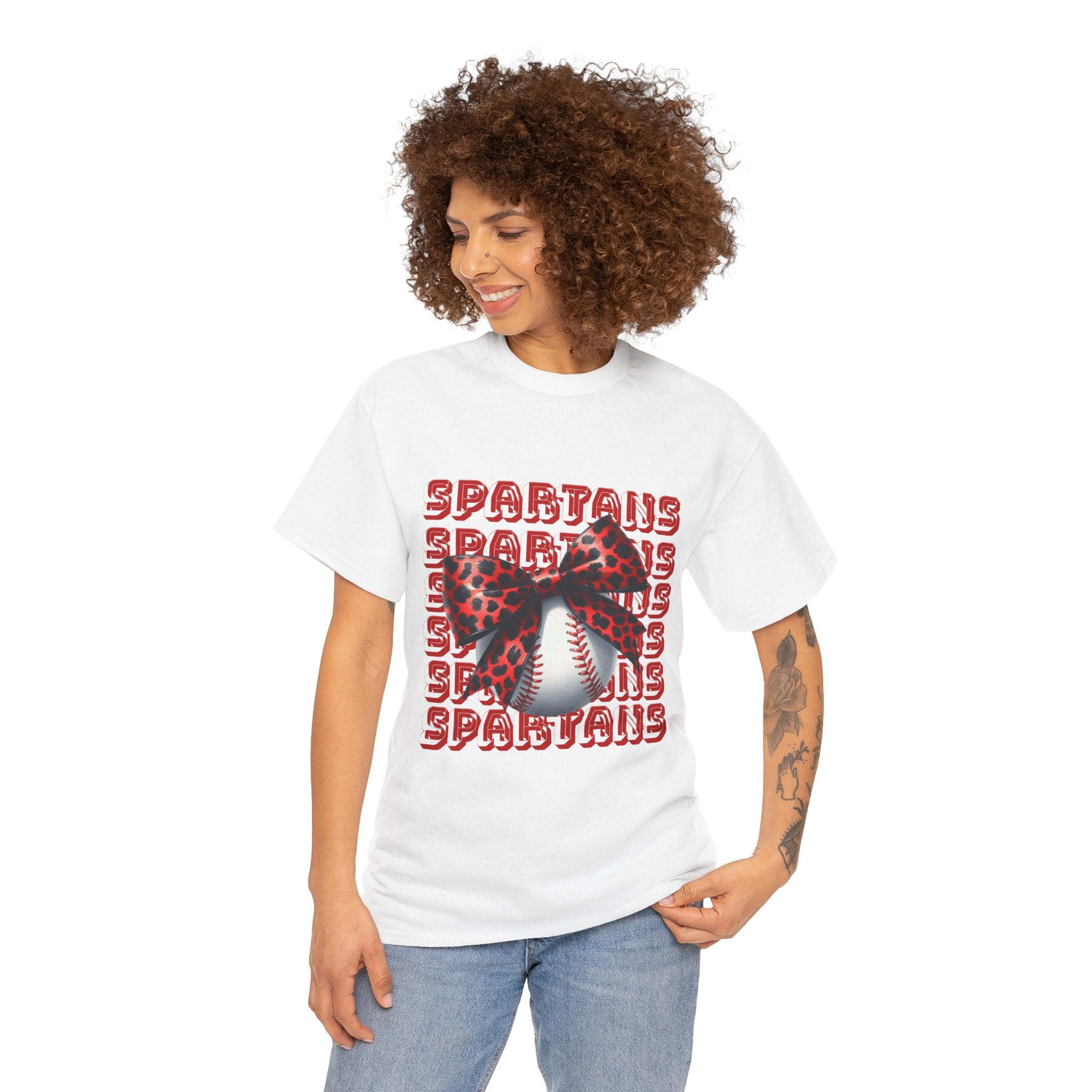 Spartans Leopard Bow Baseball Tee | Sports Team Graphic Shirt