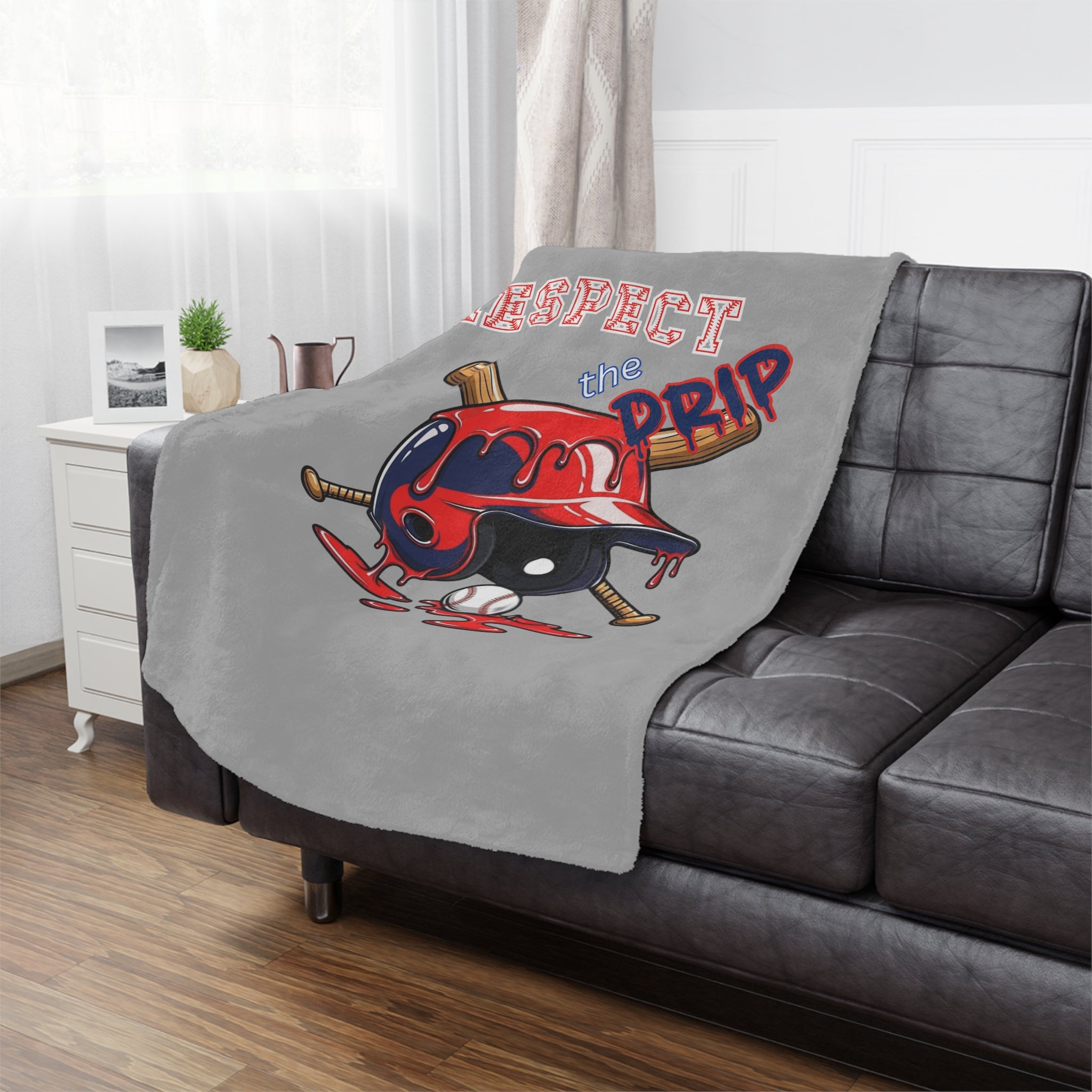Baseball Batting Helmet with Dripping Paint and Bats Design Blanket- Sports Fan Gift, Cozy Home Decor, Soft Throw Blanket, Unique Baseball