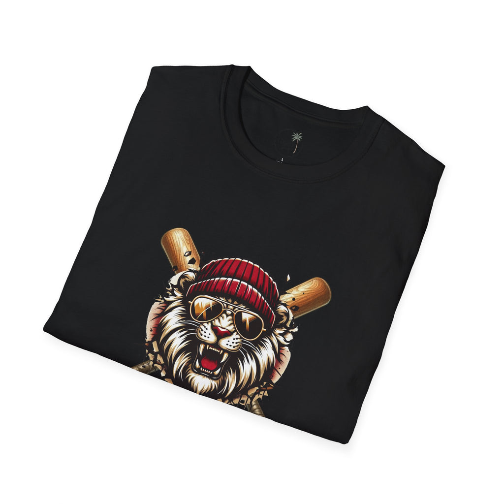 Lions Baseball Tee — Fierce Lion Mascot with Bats