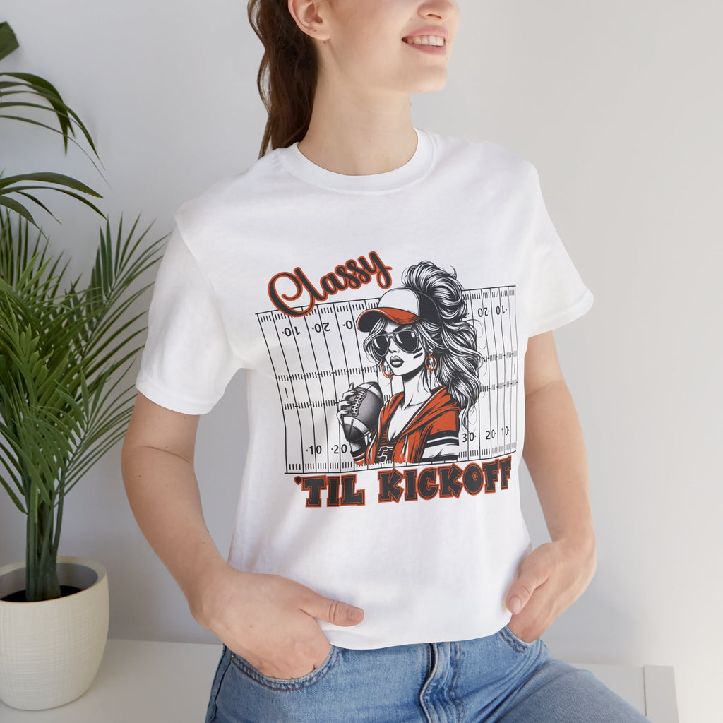 Classy Til Kickoff Football T-Shirt | Womens Game Day Tee | Cute Football Mom Shirt | Tailgate Outfit Fall Sports Fan Gift