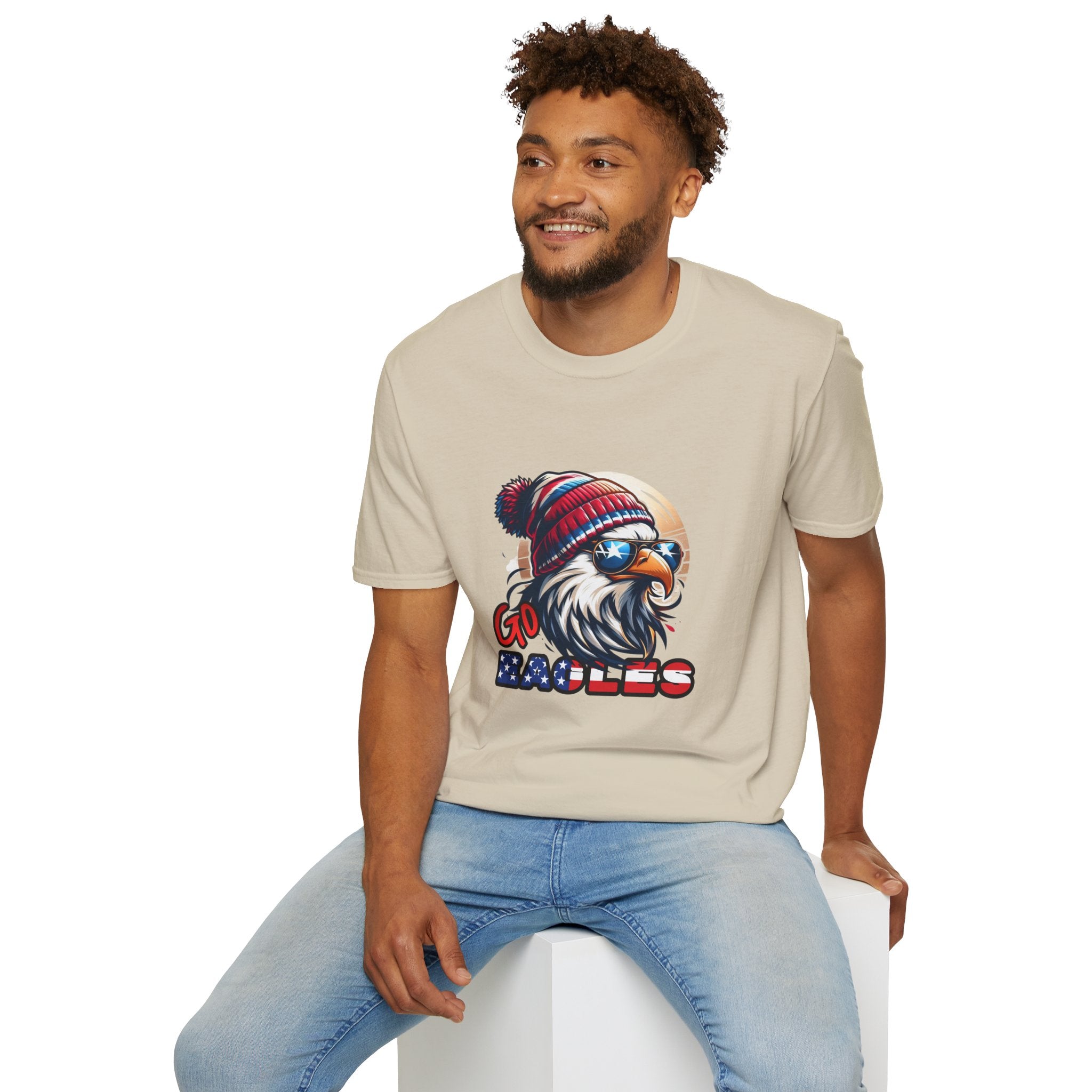Patriotic Eagle with Beanie T-Shirt | American Flag Colors, Retro Illustration