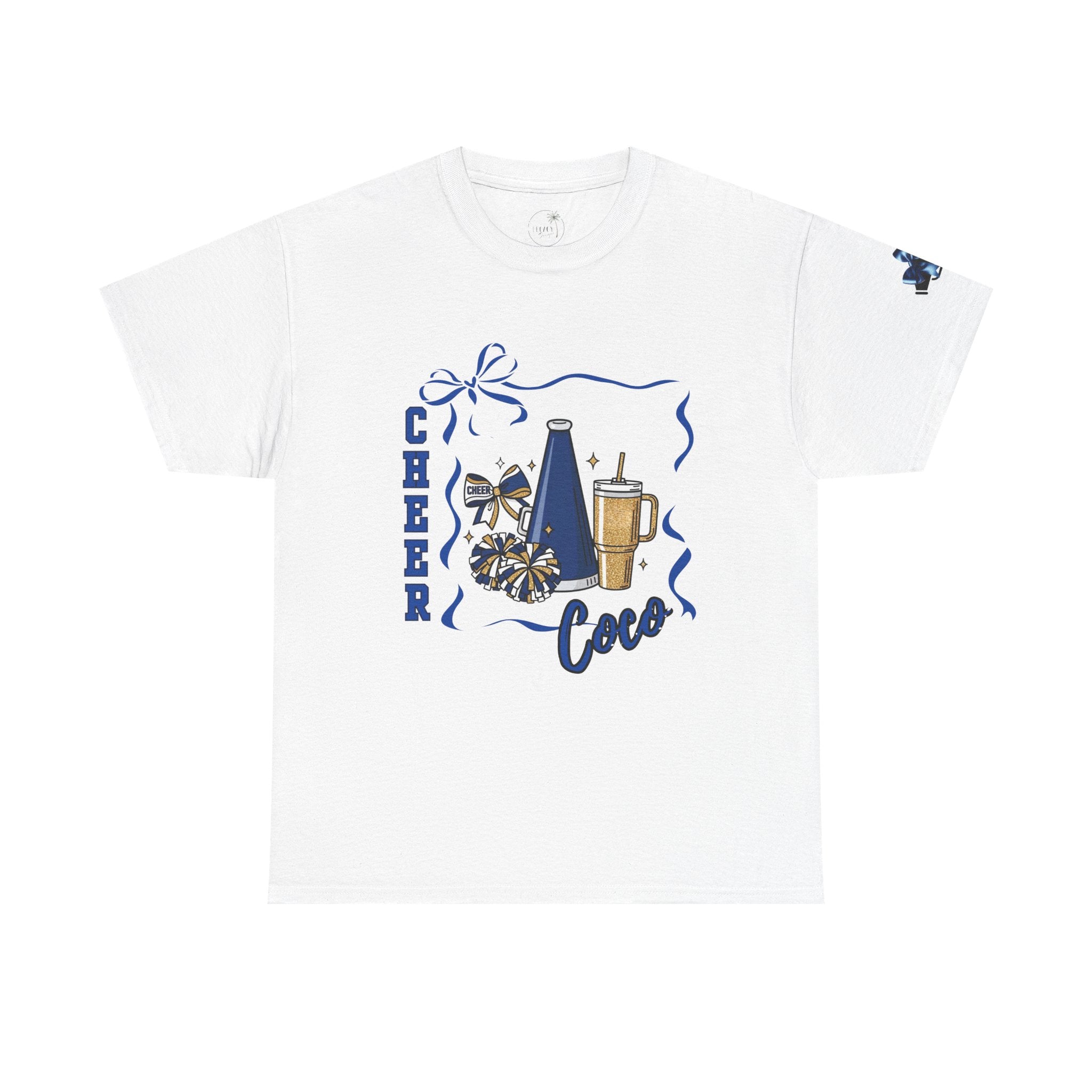 Cheer Coco T-Shirt | Megaphone, Pom Poms, Coffee Cup Cheerleader Tee