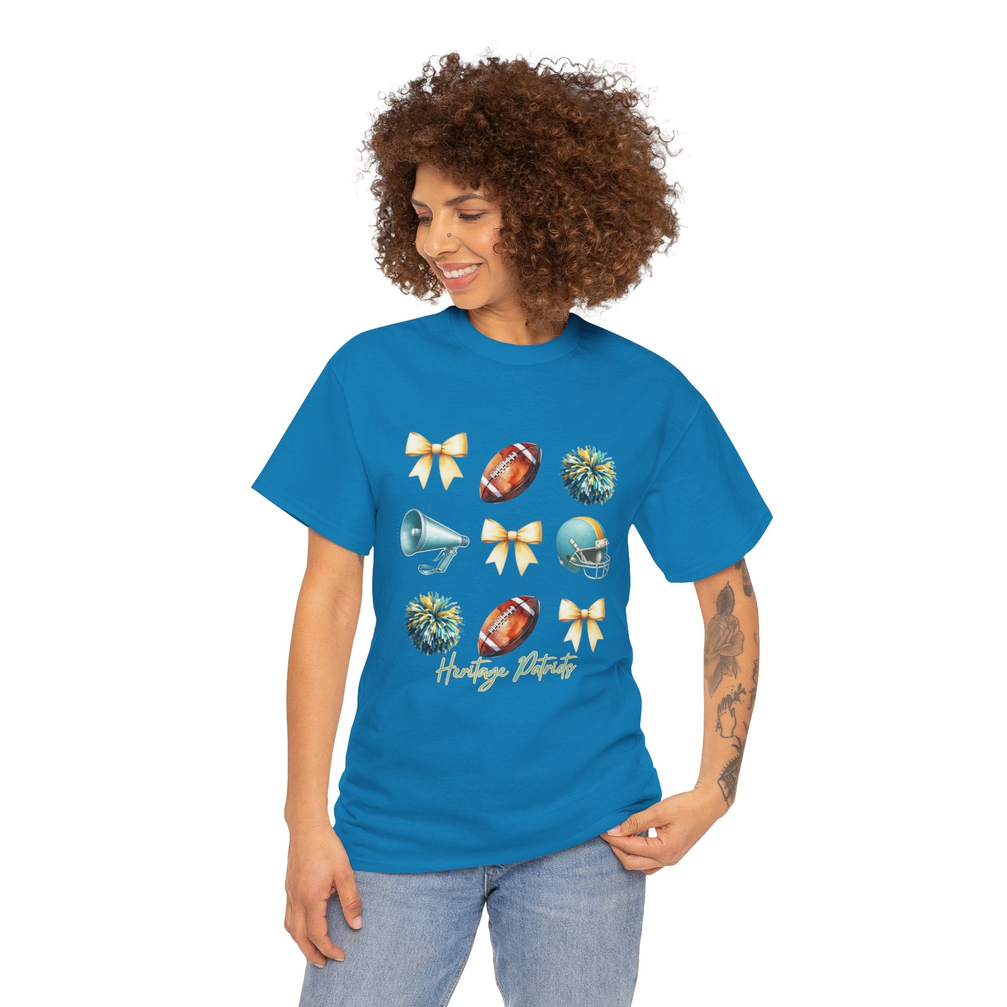 Heritage Patriots Football Icons Tee | Helmet, Ball, Pom Pom, Megaphone