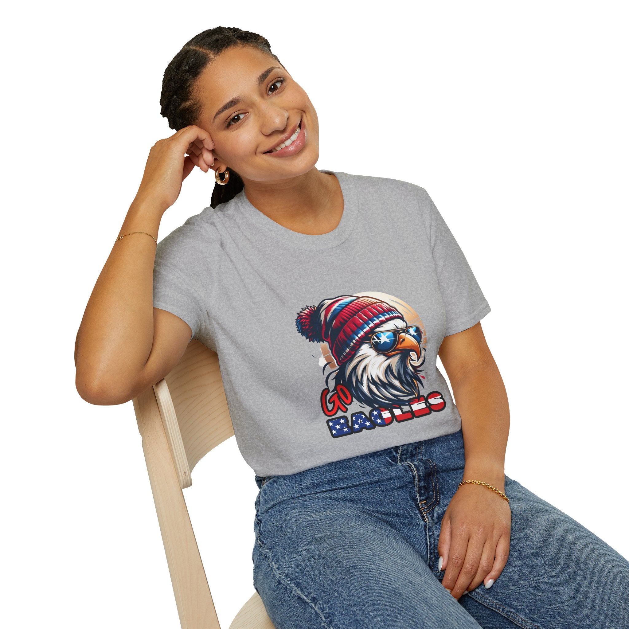 Patriotic Eagle with Beanie T-Shirt | American Flag Colors, Retro Illustration
