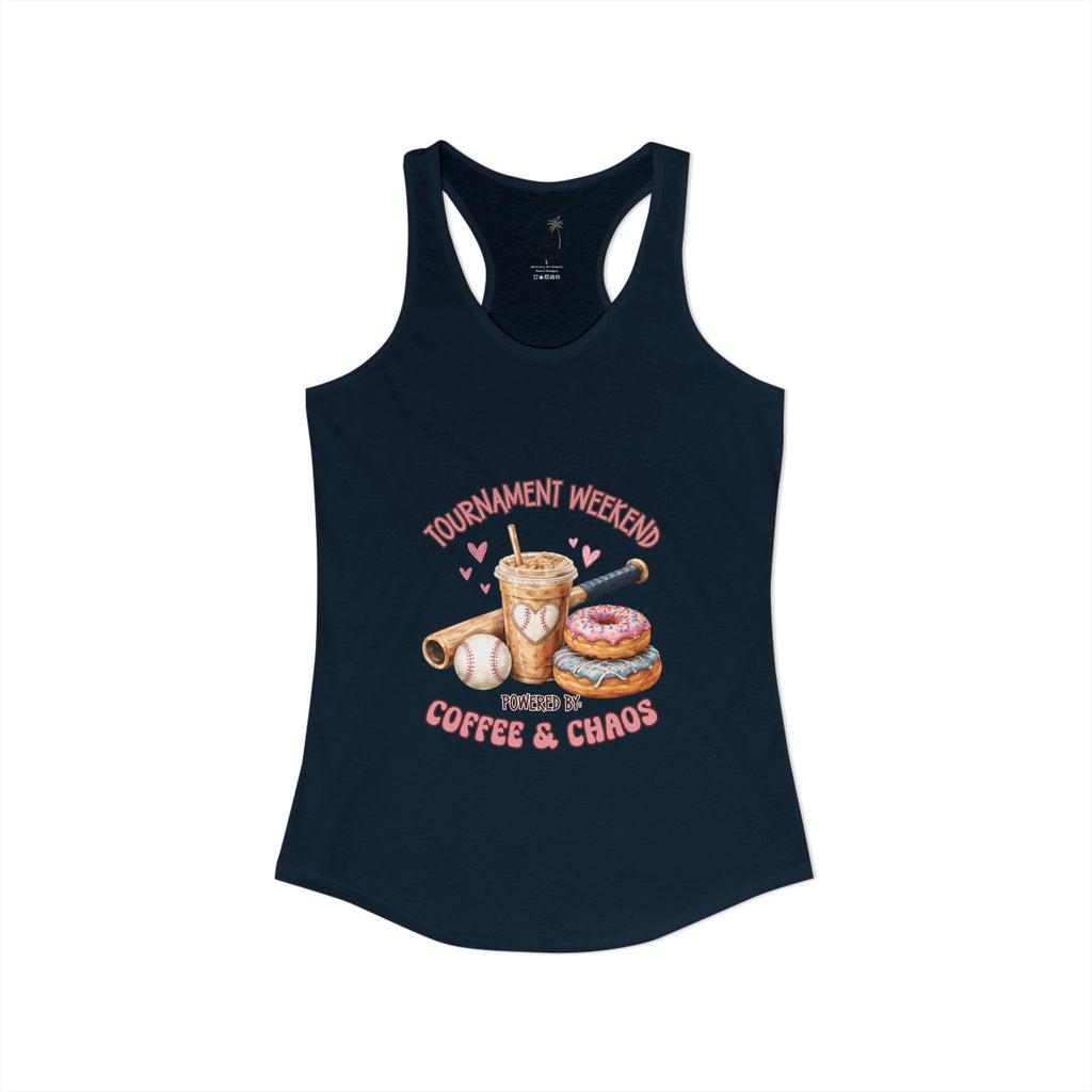 Travel Ball Mom Tank Coffee & Chaos Tournament Tank Women's Ideal Racerback Tank