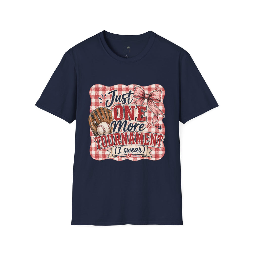 Preppy Travel Baseball Mom Shirt, Just One More Tournament Tee, Cute Girly Sports Mom Graphic, Game Day Outfit Shirt, Bow Baseball Tee