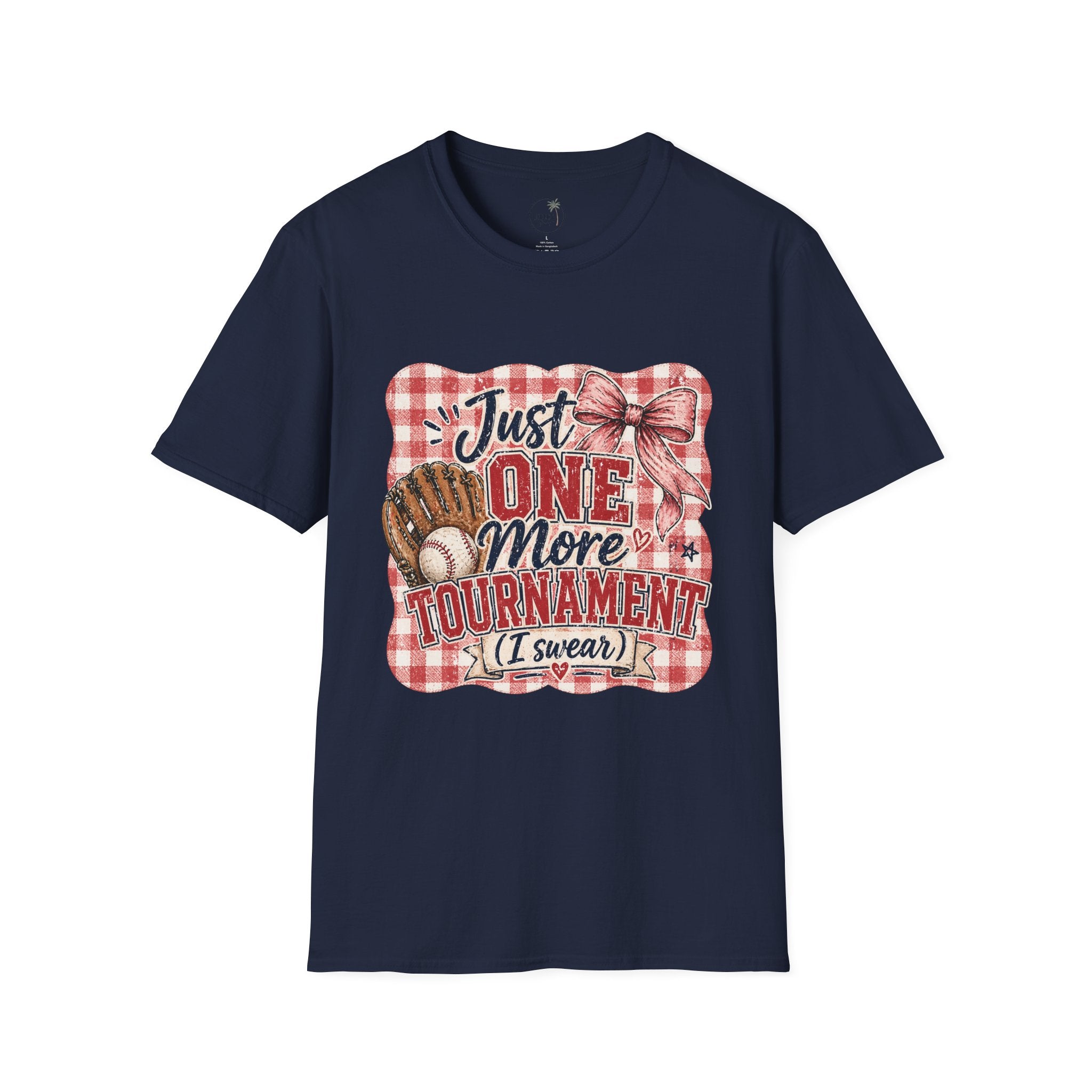 Preppy Travel Baseball Mom Shirt, Just One More Tournament Tee, Cute Girly Sports Mom Graphic, Game Day Outfit Shirt, Bow Baseball Tee