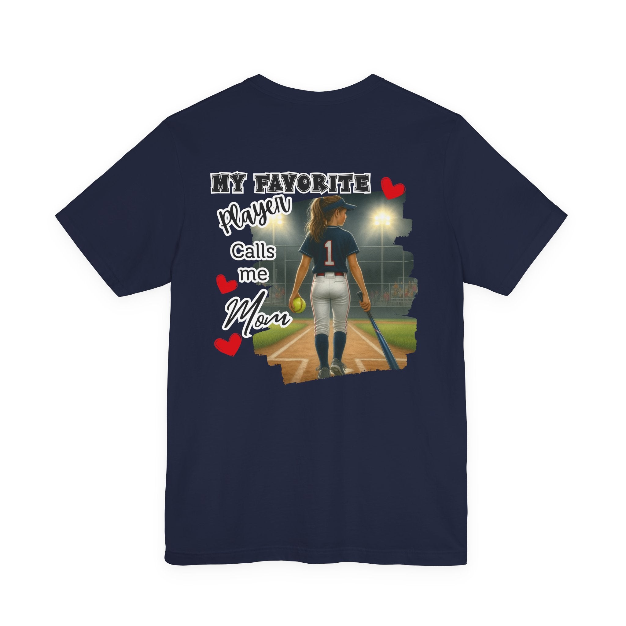 My Favorite Player Calls Me Mom Softball T-Shirt | Proud Softball Mom Tee | Game Day Shirt | Sports Mom Gift with Pocket Design