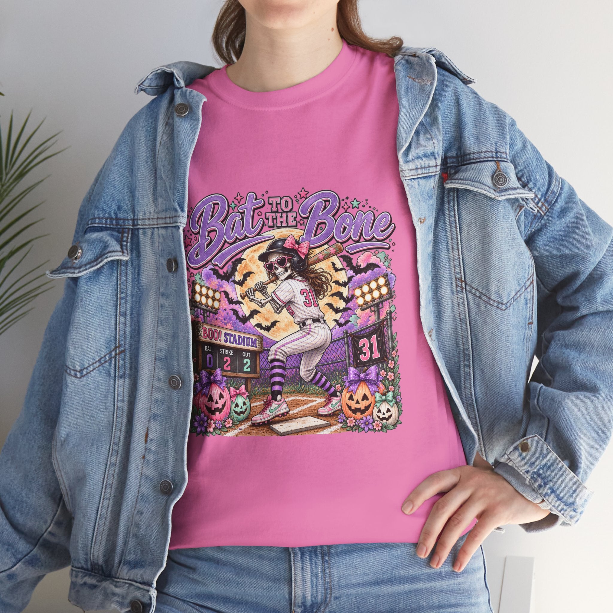 Bat to the Bone Halloween Softball Tee | Vintage Pumpkins