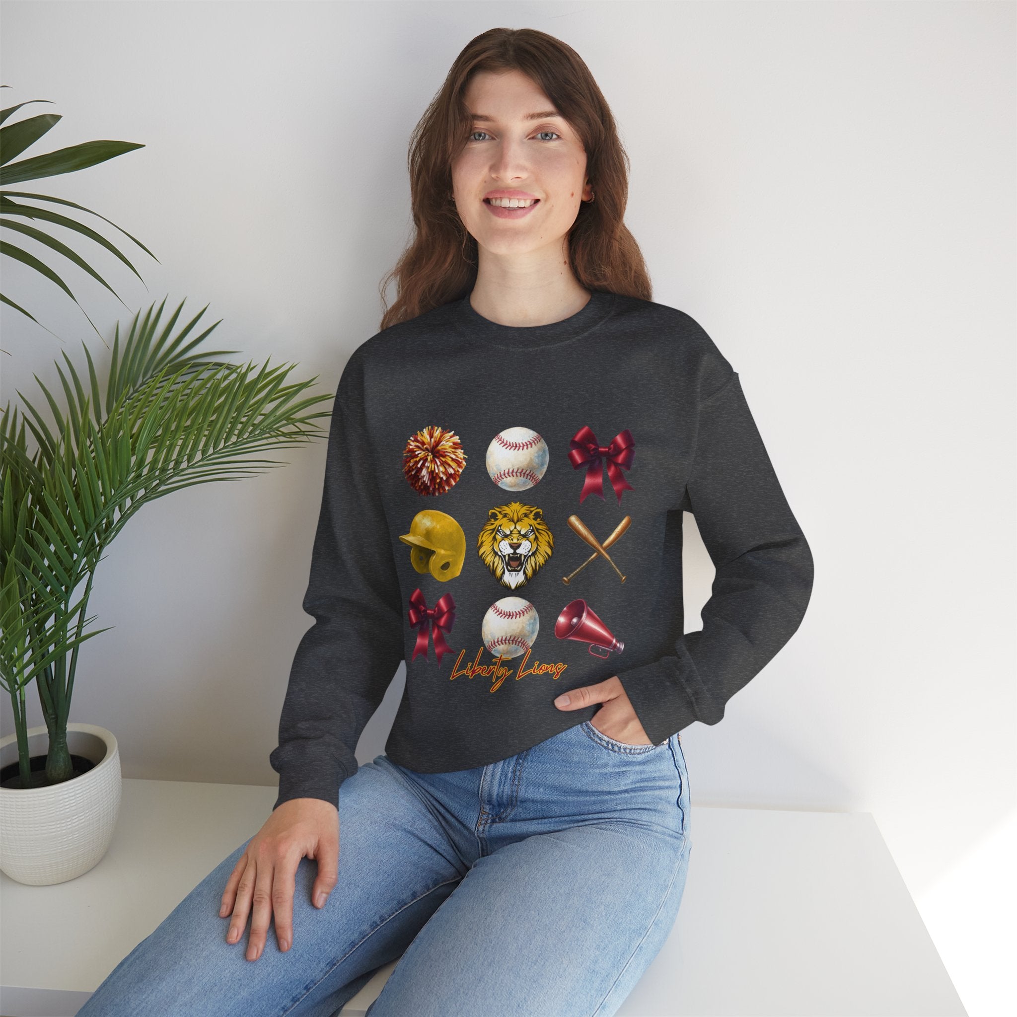 Liberty Lions baseball icons Sweatshirt | lion helmet bats bow pom pom