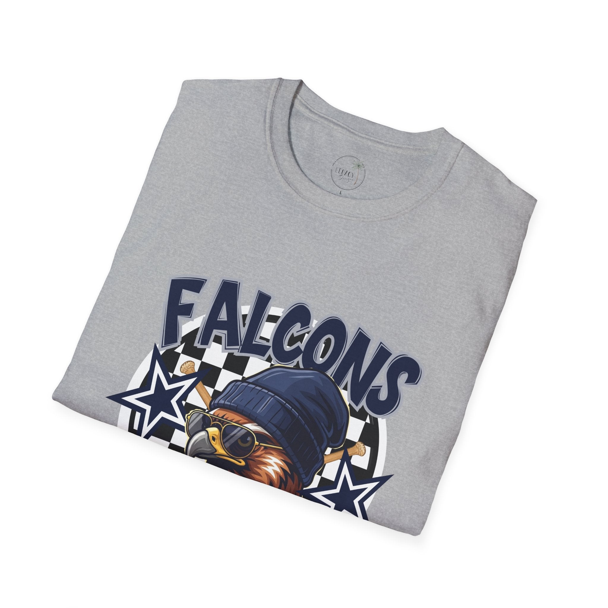 Falcons Eagle Baseball T-Shirt | Checkerboard Stars, Bat Helmet Sports Design