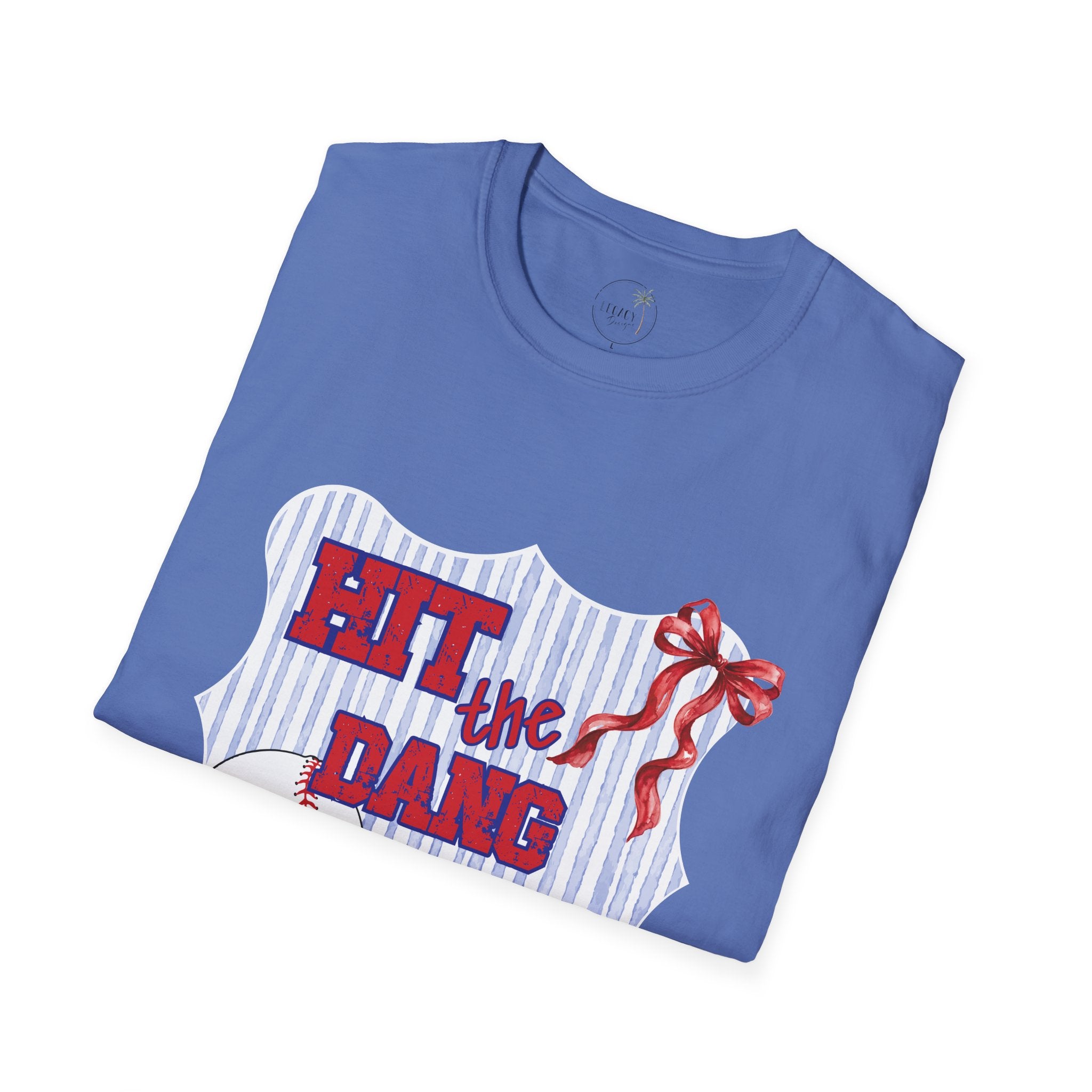 Preppy Hit the Dang Ball T-Shirt | Girly Baseball Graphic, Red White Blue Stripes