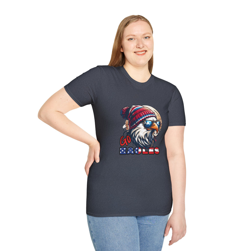Patriotic Eagle with Beanie T-Shirt | American Flag Colors, Retro Illustration