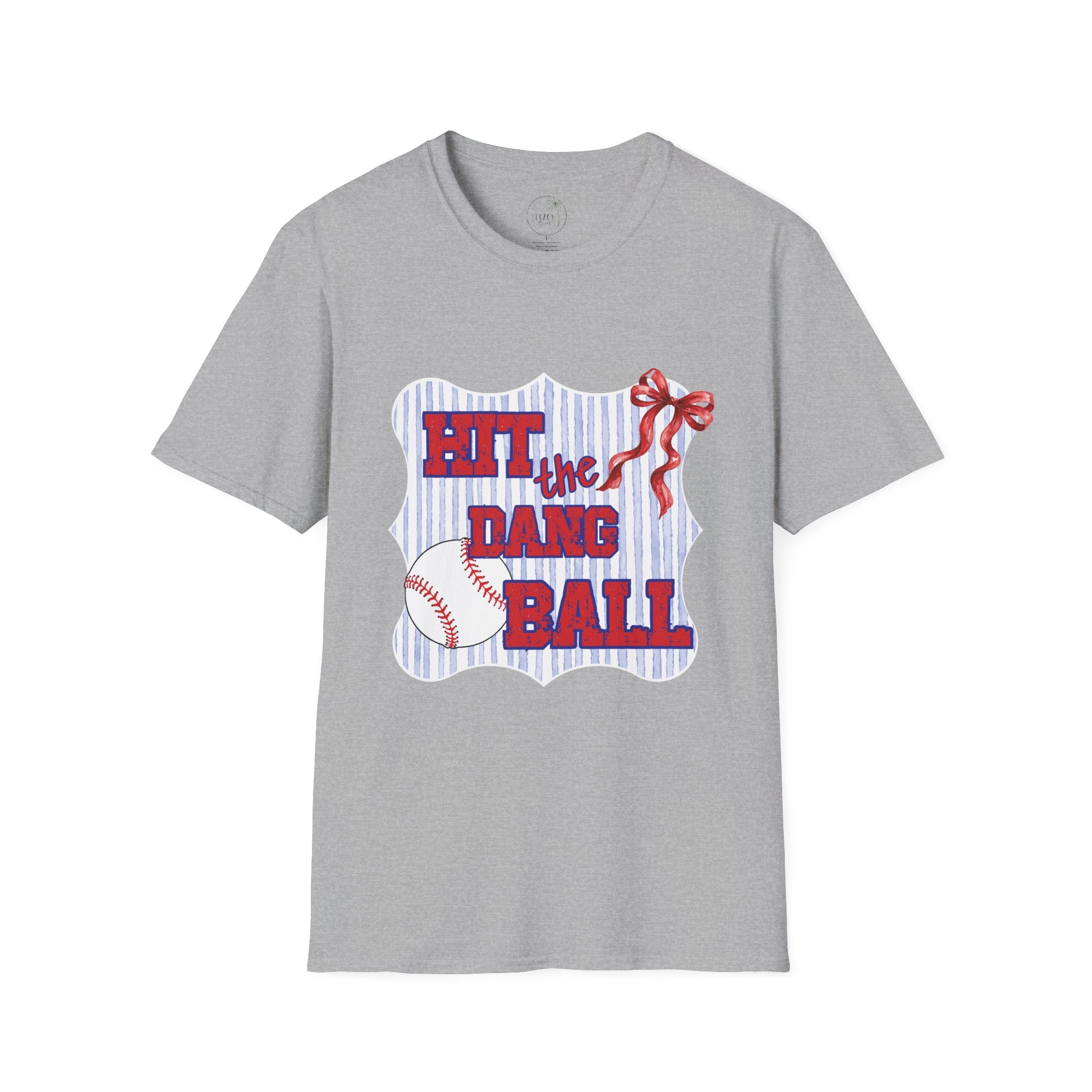 Preppy Hit the Dang Ball T-Shirt | Girly Baseball Graphic, Red White Blue Stripes