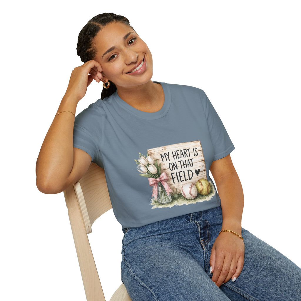 My Heart Is On That Field T-Shirt | Baseball Softball Mom Design