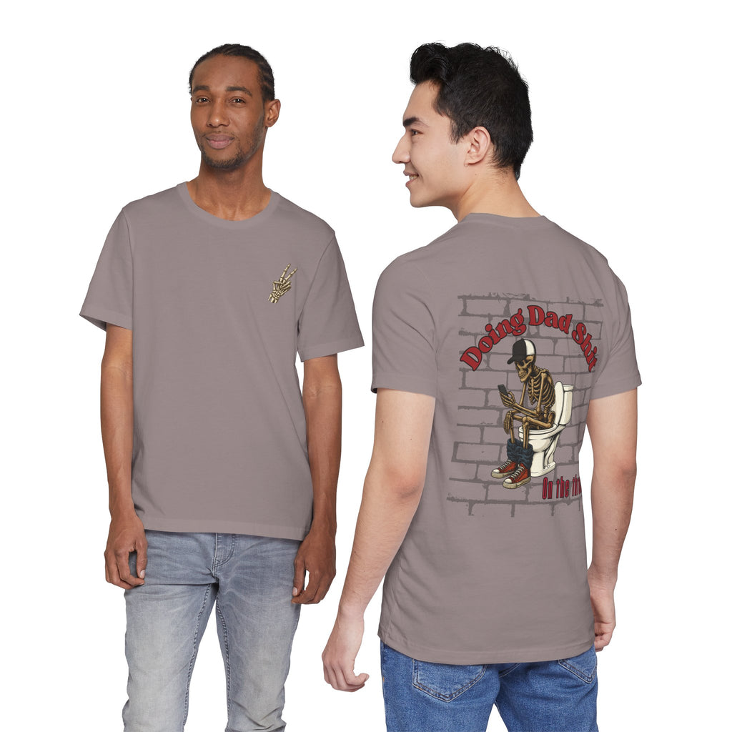 Doing Dad Shit Funny Skeleton T-Shirt | Mens Graphic Tee | Dad Humor Shirt | On the Throne Toilet Tee Gift for Fathers