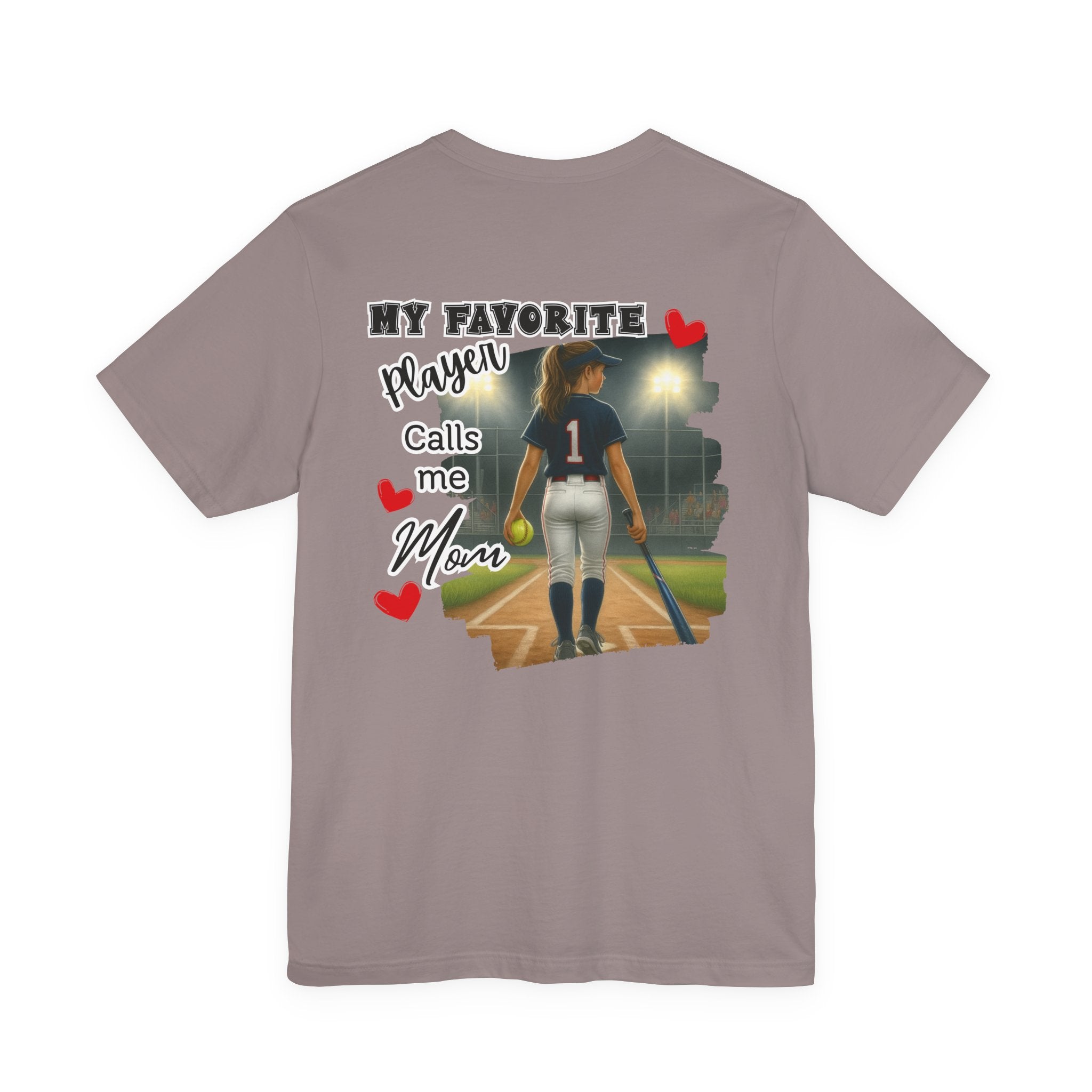 My Favorite Player Calls Me Mom Softball T-Shirt | Proud Softball Mom Tee | Game Day Shirt | Sports Mom Gift with Pocket Design