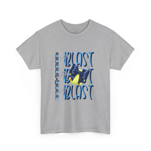 Brentwood Blast Softball Graphic Tee | Retro Camera Illustration, Blue Yellow Typography