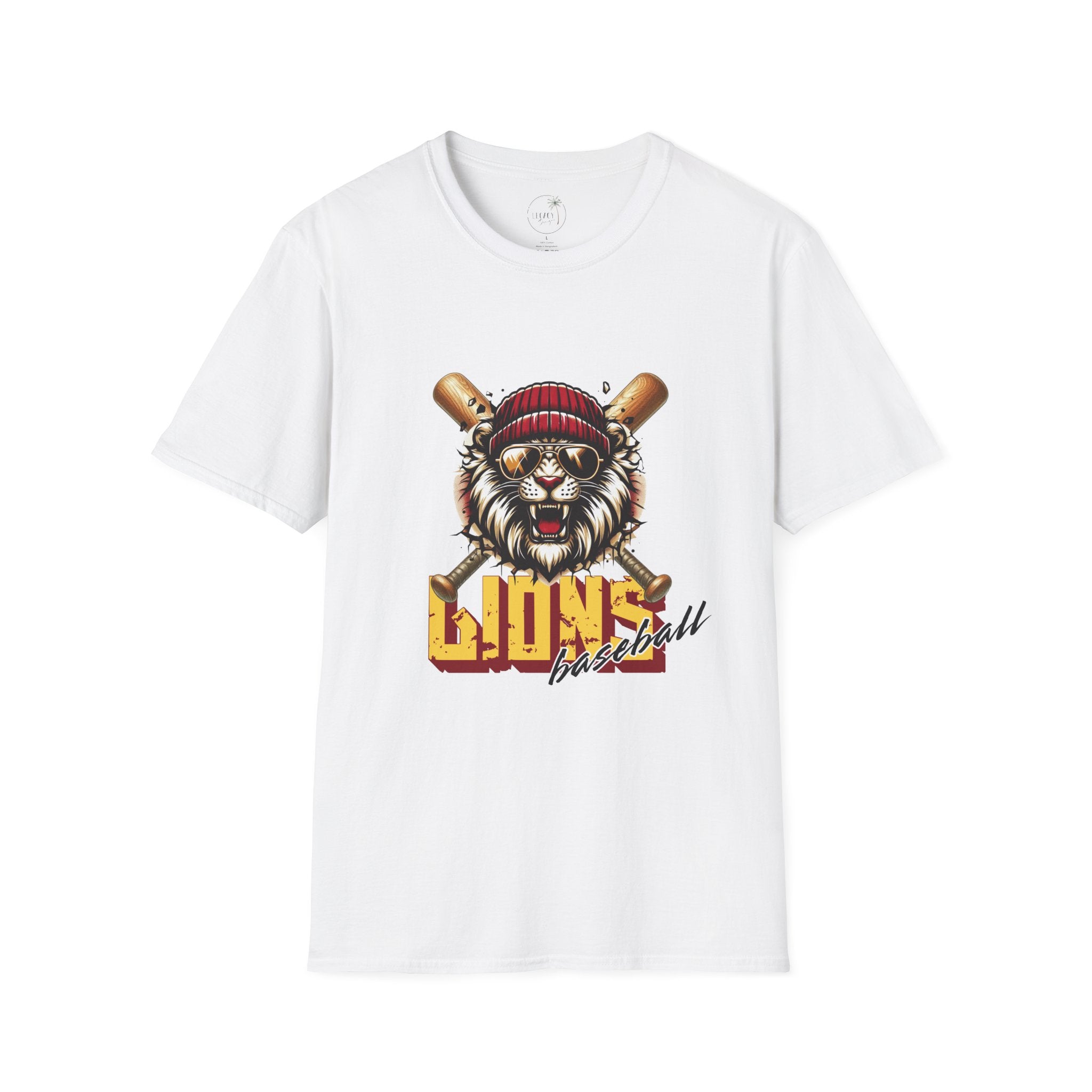 Lions Baseball Tee — Fierce Lion Mascot with Bats