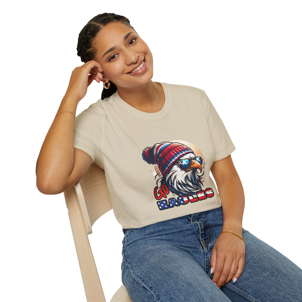 Patriotic Eagle with Beanie T-Shirt | American Flag Colors, Retro Illustration