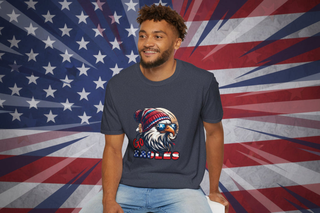 Patriotic Eagle with Beanie T-Shirt | American Flag Colors, Retro Illustration