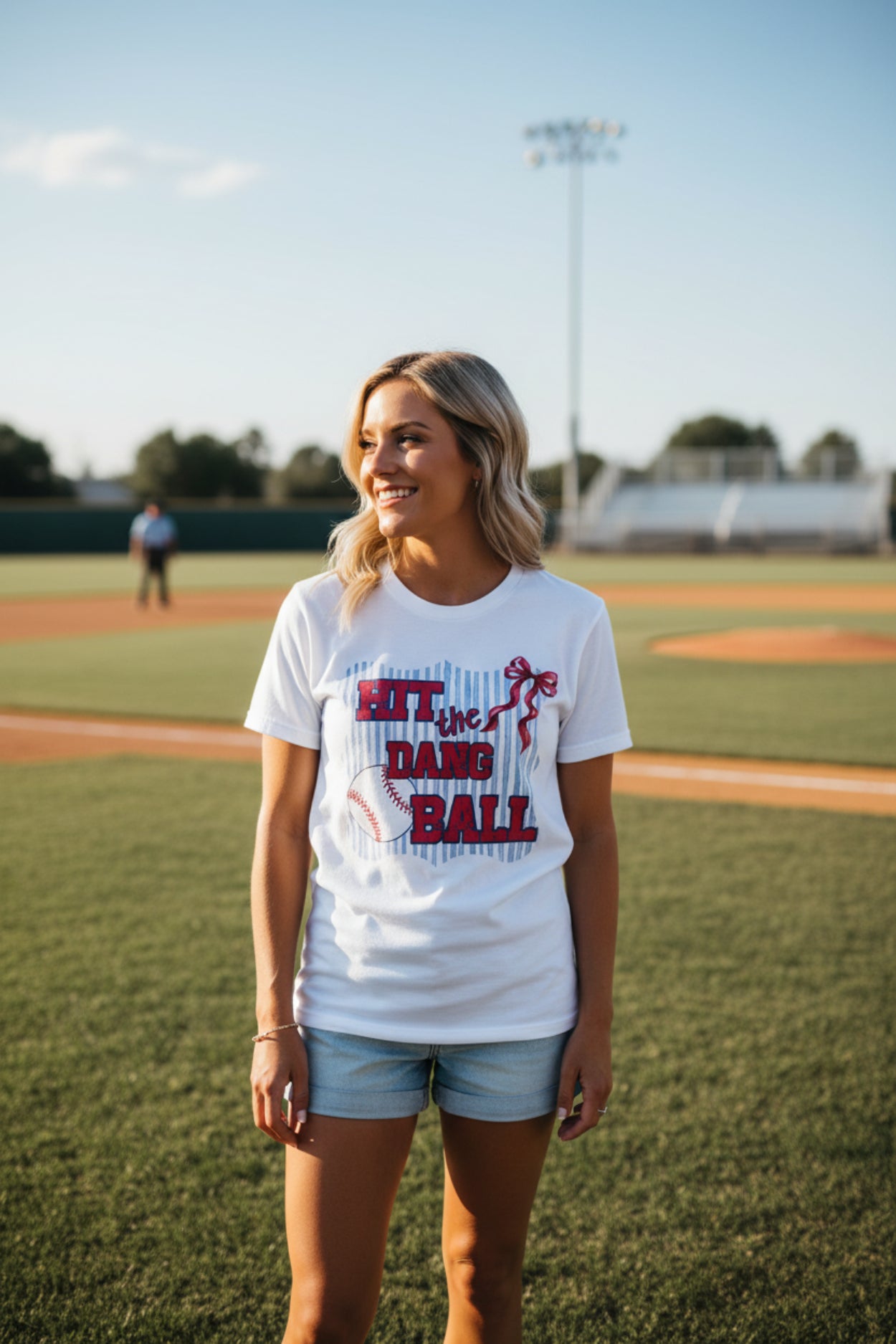 Preppy Hit the Dang Ball T-Shirt | Girly Baseball Graphic, Red White Blue Stripes