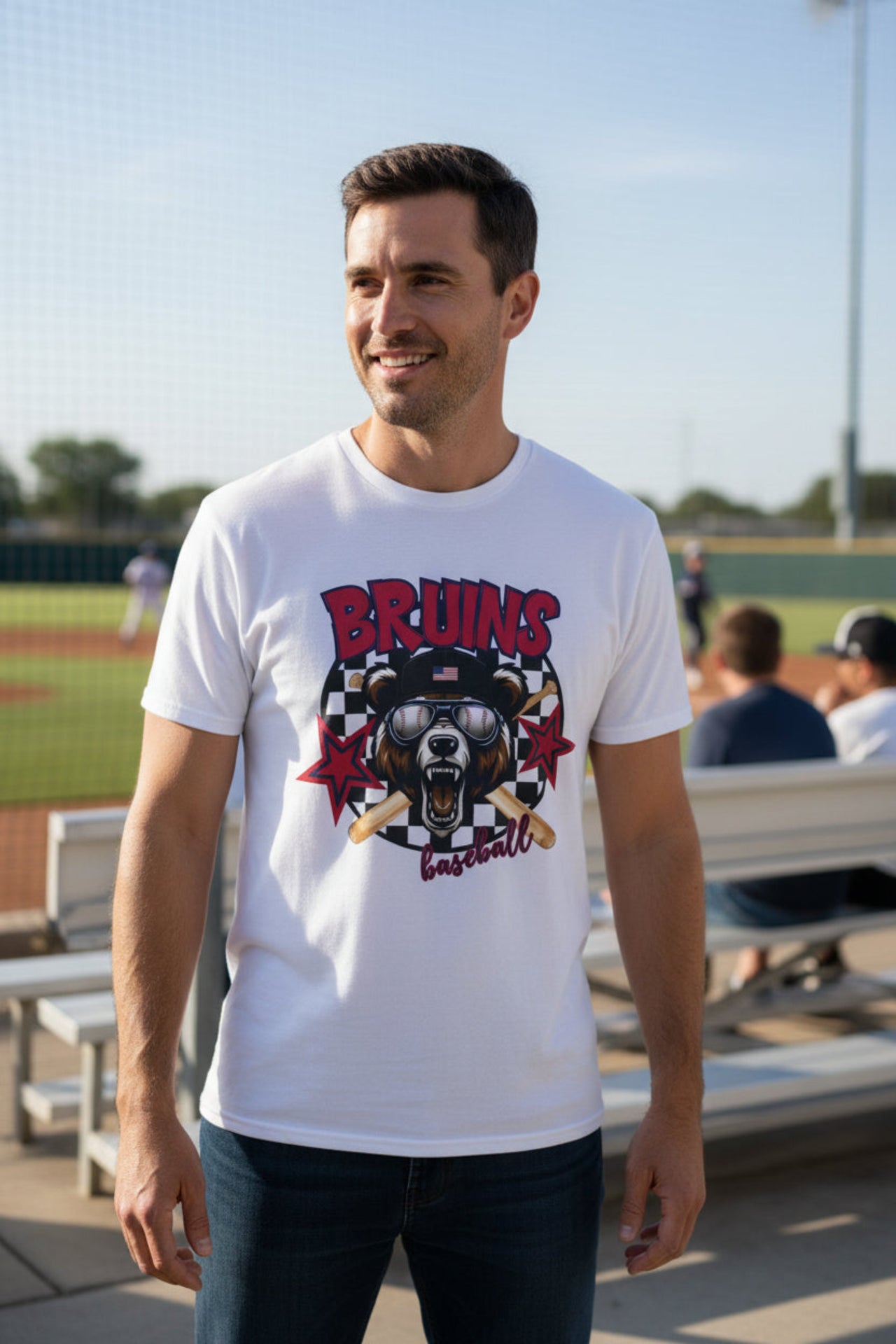 Bruins Baseball Bear T-Shirt | Vintage Helmet, Crossed Bats