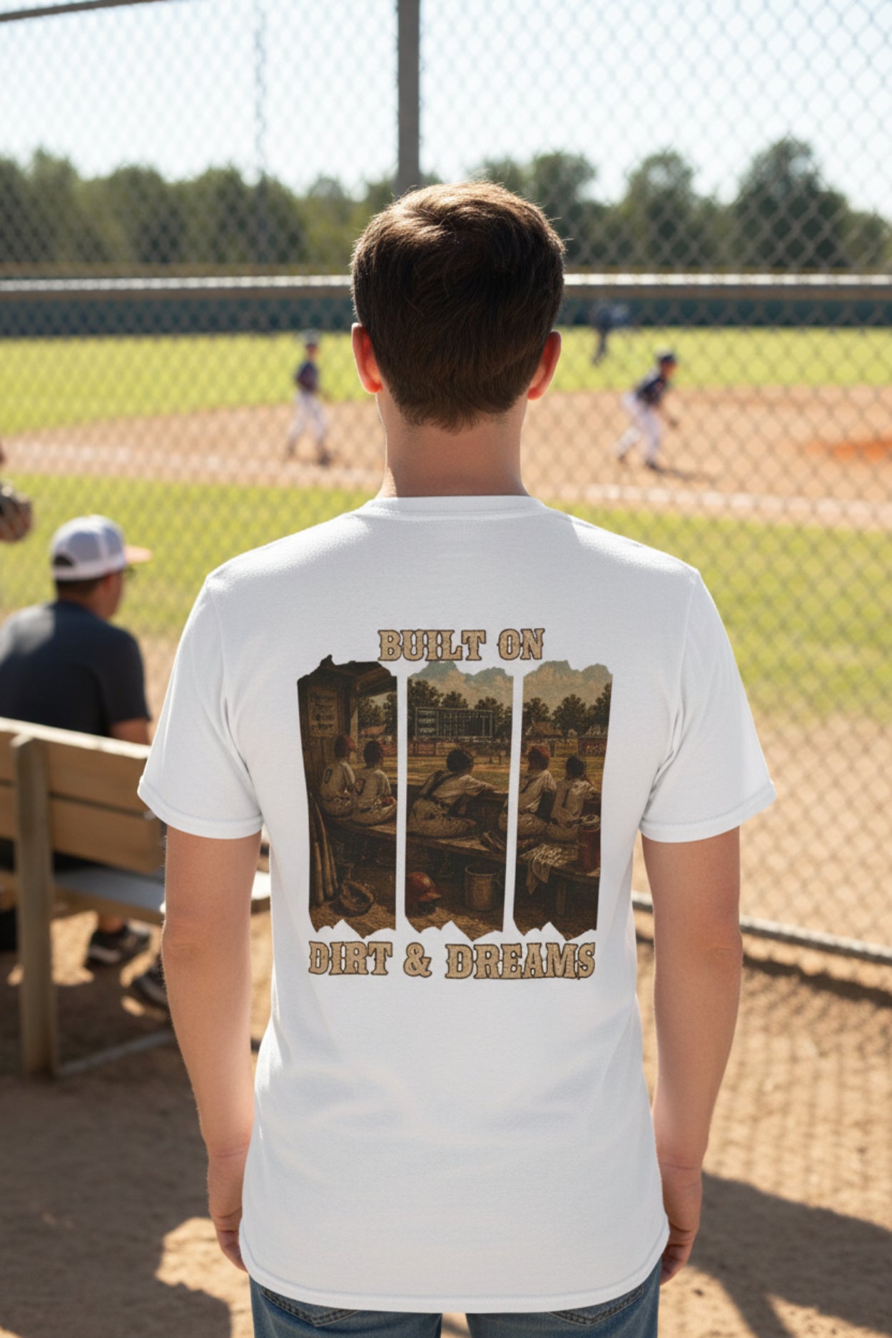 Vintage Baseball Shirt Built on Dirt and Dreams, Nostalgic Baseball Graphic Tee, Classic Fan Shirt, Dugout Scene Tee, Game Day Shirt