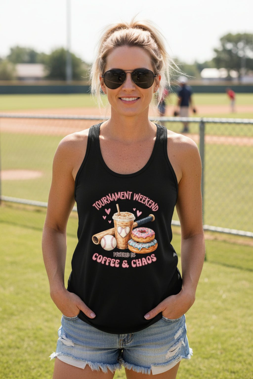 Travel Ball Mom Tank Coffee & Chaos Tournament Tank Women's Ideal Racerback Tank